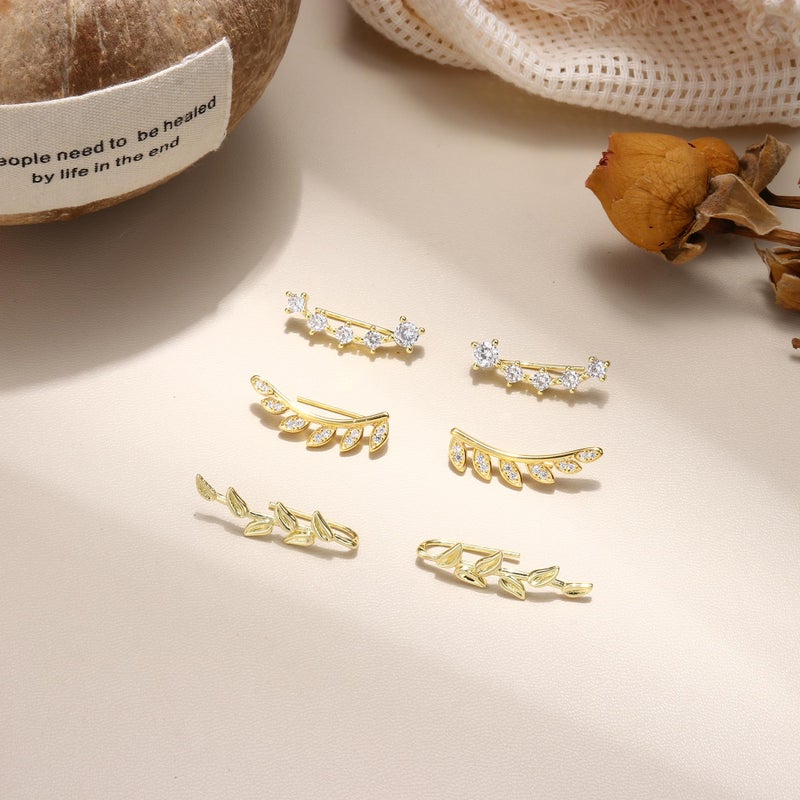 FINREZIO 6Pairs Ear Cuffs Climber Hoop Earring CZ Arrow Crawler Stud Earring Jacket for Women Gold - Image 5